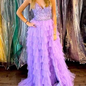 JVN by Jovani Lavender Layered Gown